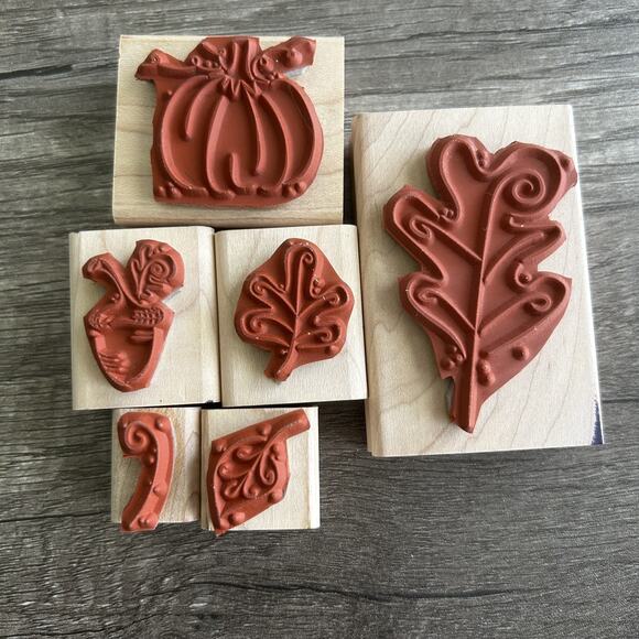 Vintage Stampin' Up Fall‎ Whimsy Rubber Stamp Set 2003 Autumn Leaves Pumpkin - Picture 3 of 10